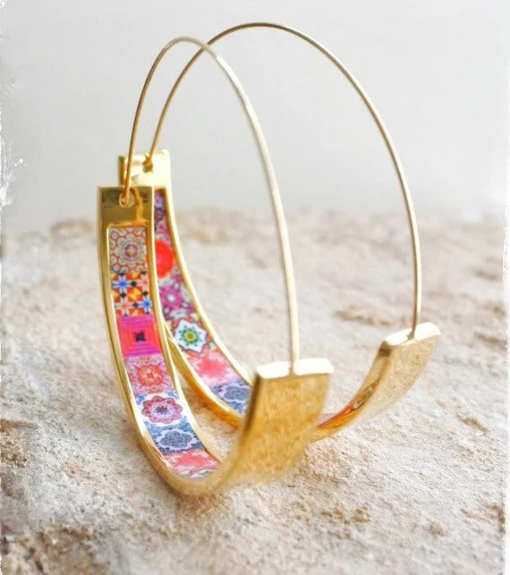 Hoops Earrings Atrio Tile Portugal Stainless Steel Azulejo  - Etsy | Etsy (US)