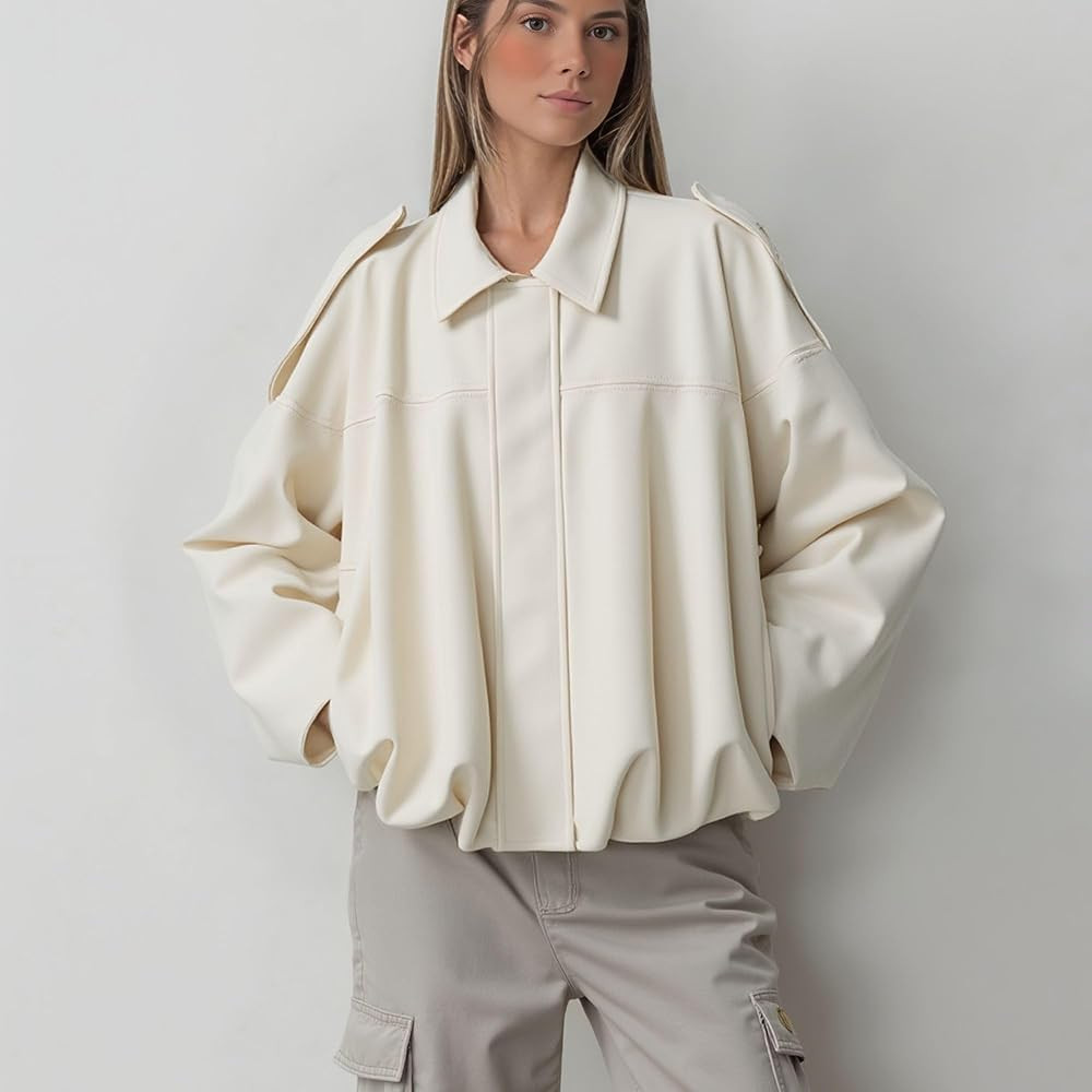 Xunger Women's Faux Suede Bomber Jacket Spring Lapel Pilot Coat Casual Oversized Long Sleeves Tre... | Amazon (US)