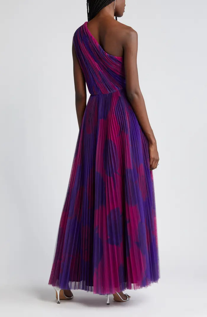 Tarina Print Pleated One-Shoulder Gown | Nordstrom