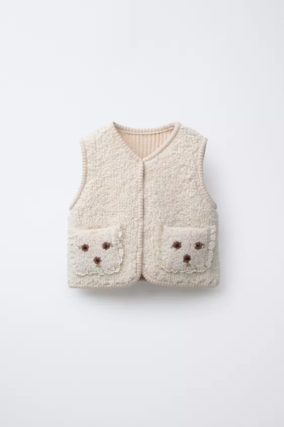 EMBROIDERED FLORAL SHERPA KNIT VEST | Zara US
