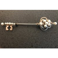 A Stunning Large Silver C. Pearl Key Brooch, Pin. Size 4 1/4"" in Length. Key Motif -Mid Century Design. Cult. Pearls | Etsy (US)