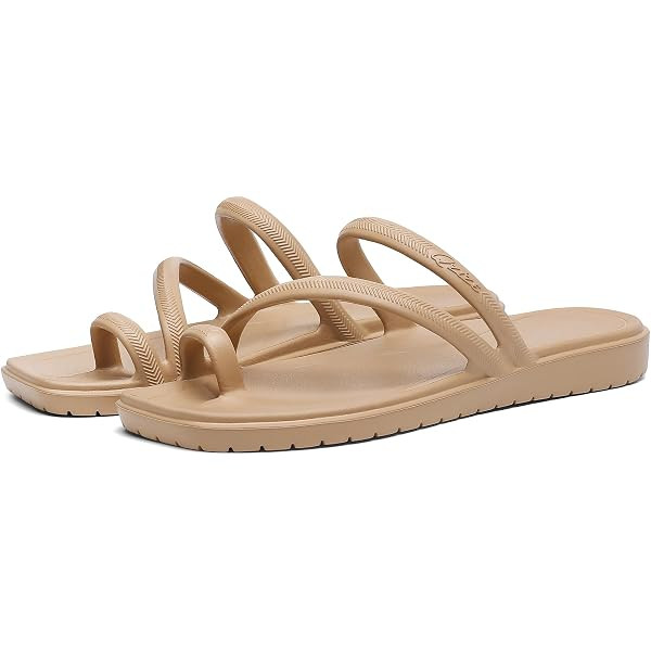 Crocs Women's Miami Toe Loop Sandals | Square Toe Flat | Flexible Straps | Croslite Foam Footbed | Amazon (US)