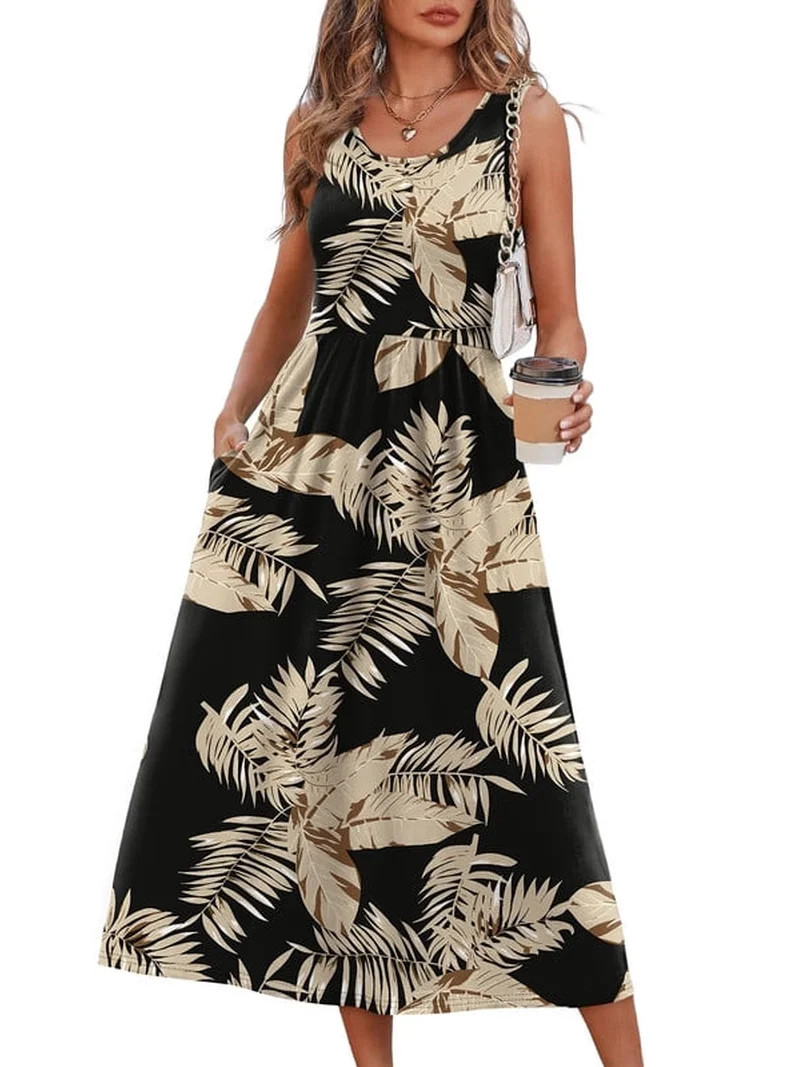 Wiholl Summer Dresses for Women Flowy Casual Midi Dress Beach Vacation Sundresses with Pockets | Walmart (US)