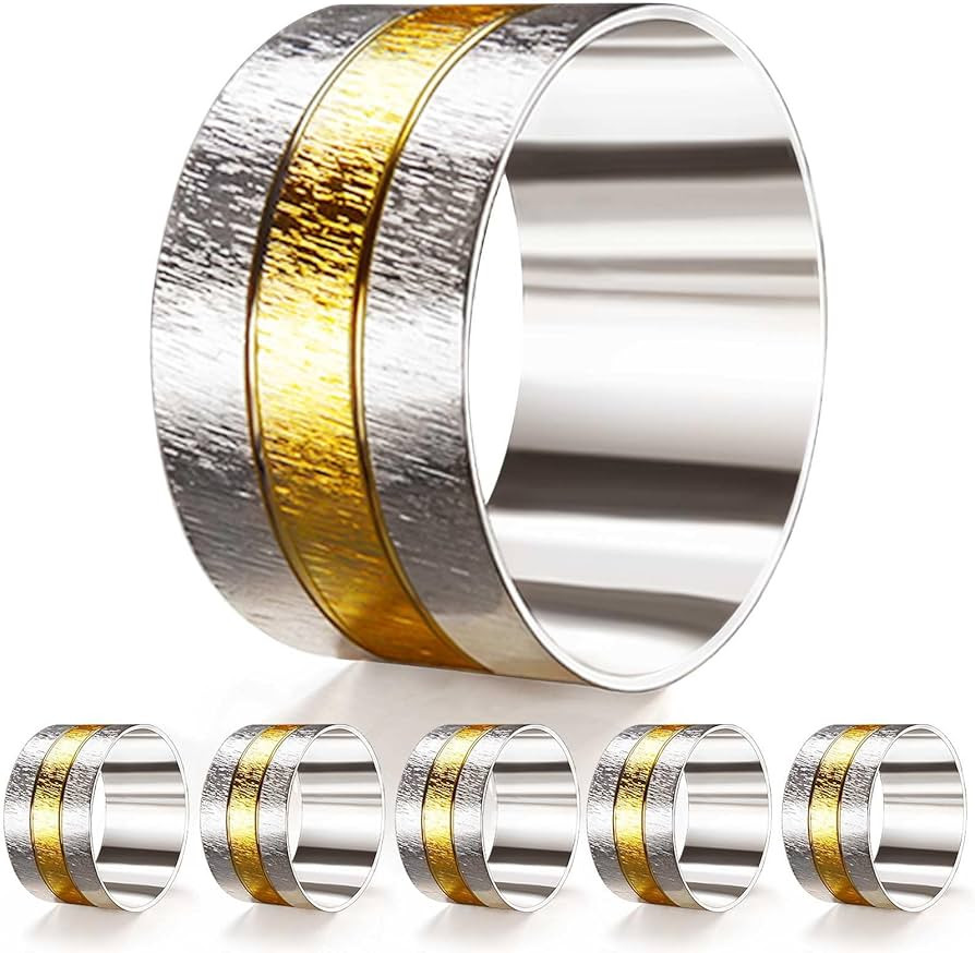 6 Pack Two Tone Textured Napkin Rings Holders Décor Dinner Party Wedding Christmas Gathering (Tw... | Amazon (US)