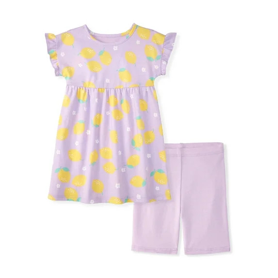 Garanimals Newborn, Baby & Toddler Girl Cotton 2-Piece Set, Short-Sleeve Dress & Biker Shorts, Si... | Walmart (US)