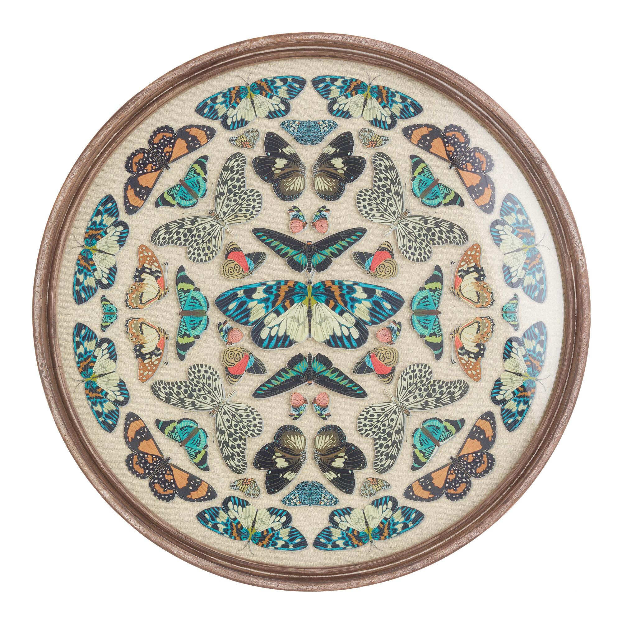 Round Vintage Butterfly Kaleidoscope Framed Wall Art | World Market