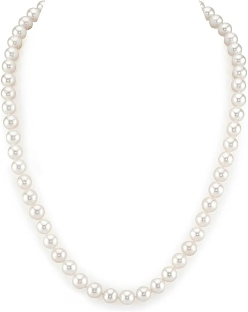 The Pearl Source Real Freshwater Pearl Necklace for Women, Genuine Cultured White Pearls, Classic... | Amazon (US)