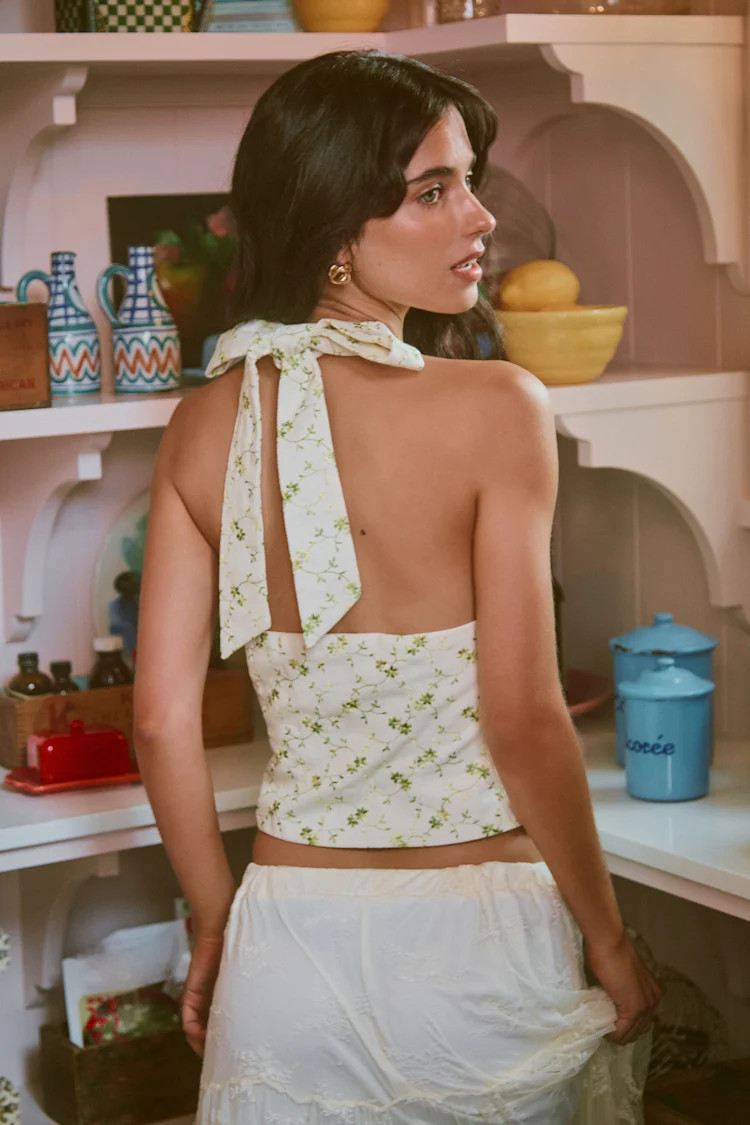 Jacquelle Cream Floral Embroidered Halter Vest Top | Lulus