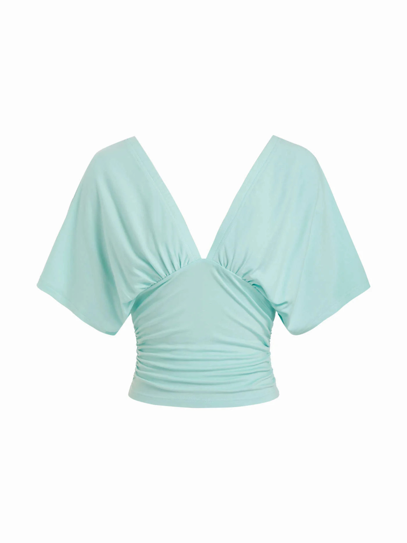 V-neck Batwing Sleeve Ruched Slim Tee | Cider