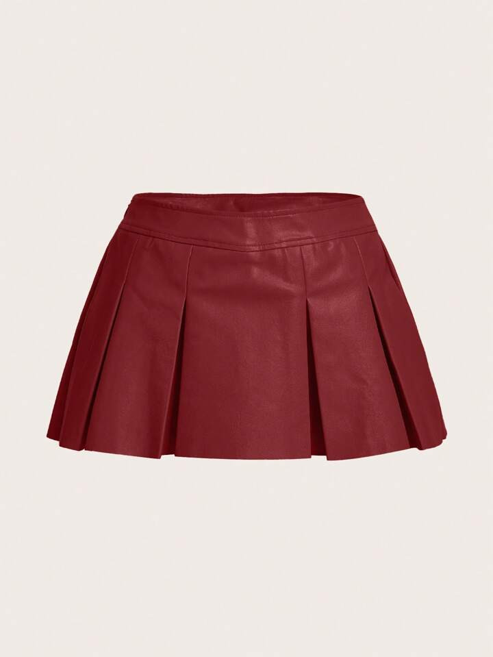 SHEIN ICON Spring Solid Pleated PU Leather Mini Skirt | SHEIN