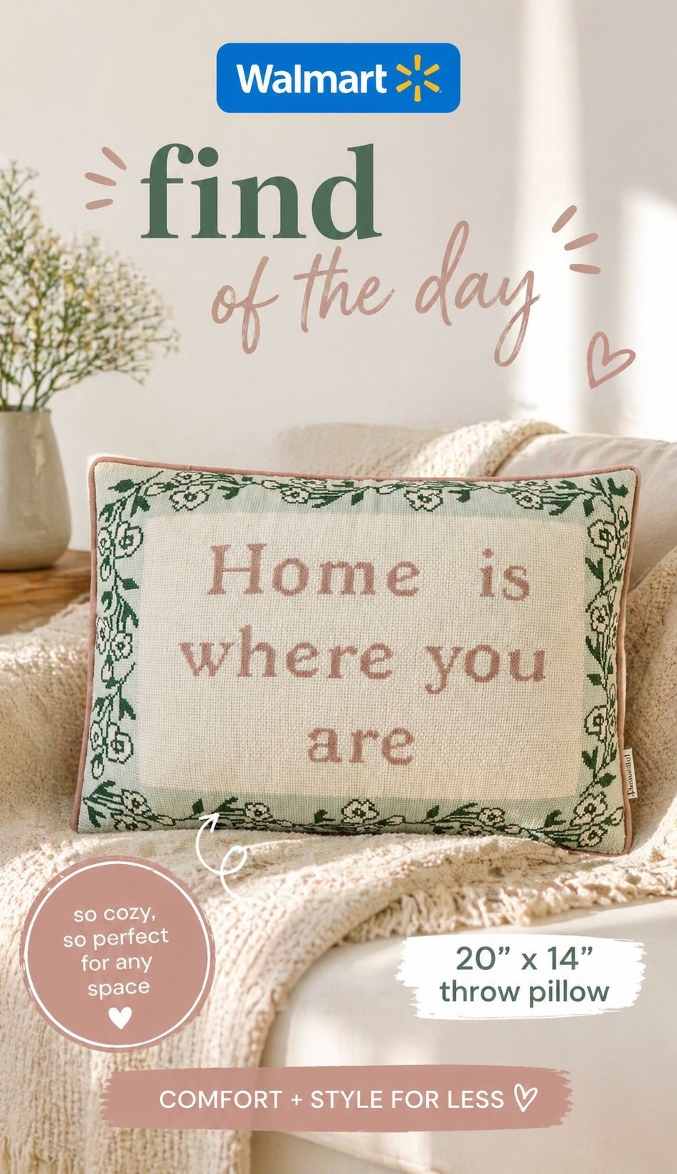 Soft, cozy, and feels like something you’d thrift but didn’t have to hunt for 🤍 This vintage-inspired pillow was such a good Walmart find and instantly made my space feel more collected and warm. I love the muted tones and the delicate floral border—it’s one of those pieces that just works anywhere. Styled on a chair, bed, or layered with other pillows for that cozy cottage look ✨

#ltkhome #walmartfinds #cozycottage #vintageinspired #homedecorfinds #cottagecoredecor #neutralhome #collectedhome #affordabledecor