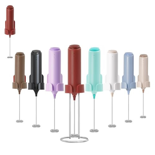 ELMWAY Powerful Electric Milk Frother Set, Rechargeable Drink Blender with Stand/Base, Foam Maker Mixer, Handheld Milk Frother for Coffee, Cappuccino, Latte, Matcha, Protein Powder - Red | Amazon (US)
