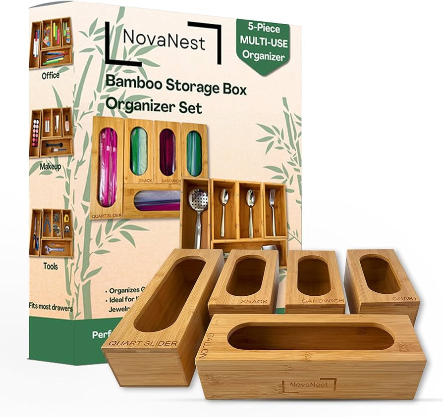 5PCS Bamboo Storage Bag Organizer Set, Multi-Use Baggie Organizers for Gallon, Quart, Sandwich, S... | Amazon (US)
