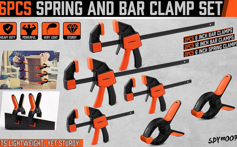 HORUSDY 6-Piece Bar Clamps for Woodworking, 12-Inch (2) and 6-Inch (2) wood clamps,6-Inch (2) Spr... | Amazon (US)