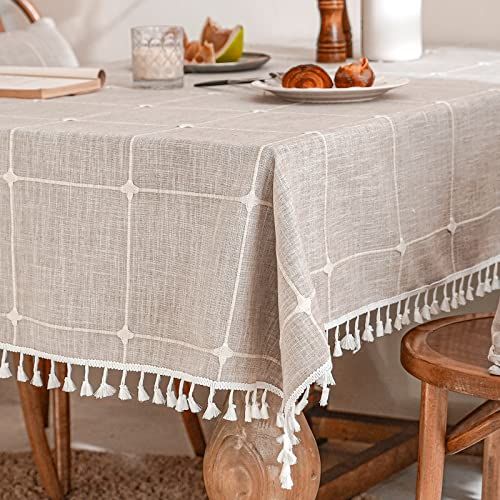 Deep Dream Tablecloths, Embroidered Checkered Table Cloth Cotton Linen Wrinkle Free Anti-Fading Tabl | Amazon (US)