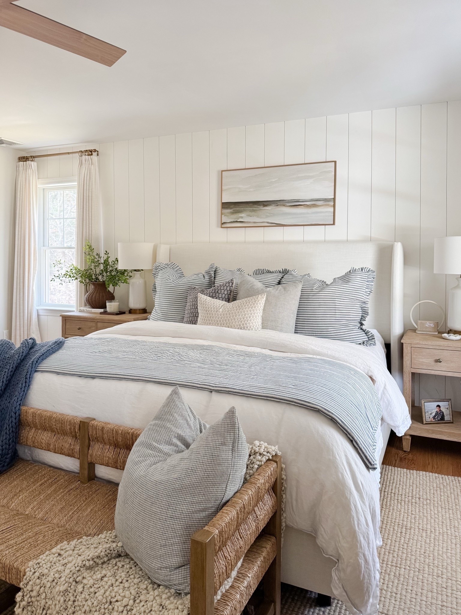 A cozy and welcoming coastal Wayfair bedroom 🤍 This bedding has the prettiest striped  pattern—and it’s such a great price point! It comes in several color options and washes well. 

#LTKHome
