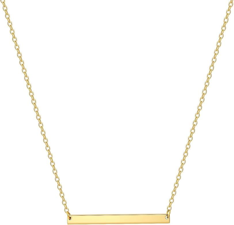 Estendly Dainty Gold Layered Bar Neckalce Moon Pendant Lariat Y Necklace 14K Gold Simple Necklace... | Amazon (US)