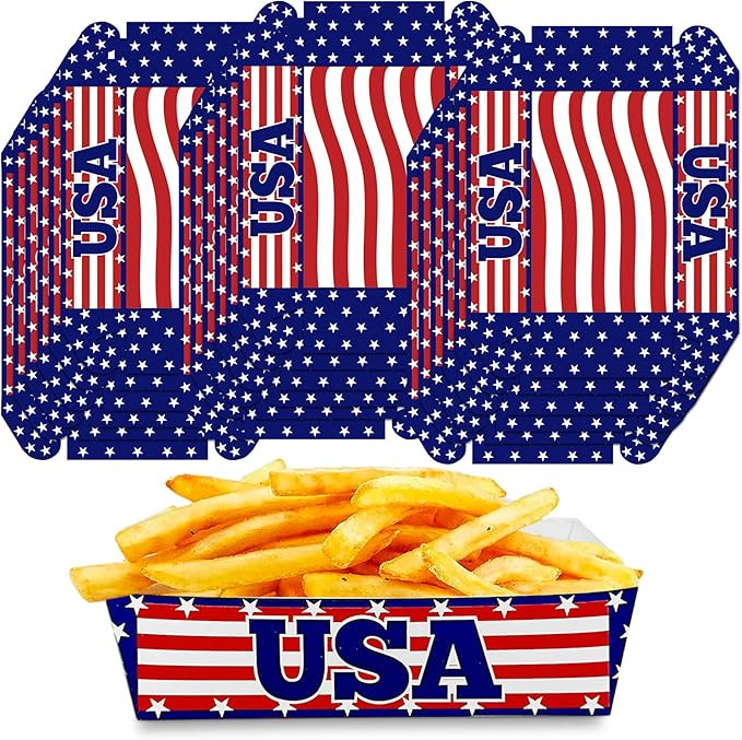 American Flag Paper Food Trays | (50 Pcs) Disposable USA Flag Concession Snack Tray | Patriotic B... | Amazon (US)