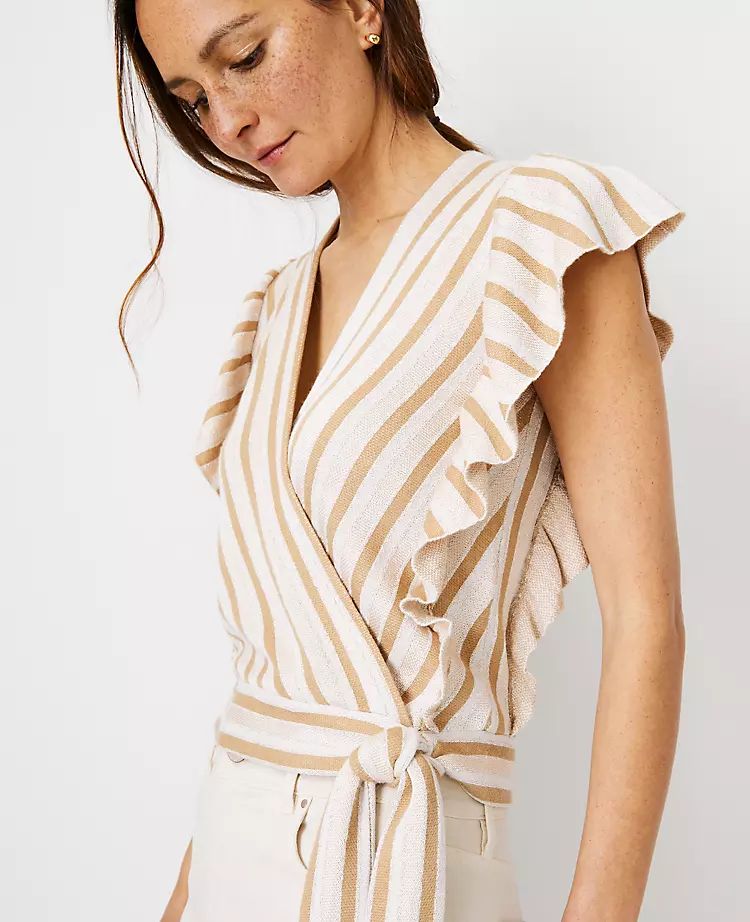 Striped Jacquard Ruffle Wrap Sweater | Ann Taylor | Ann Taylor (US)