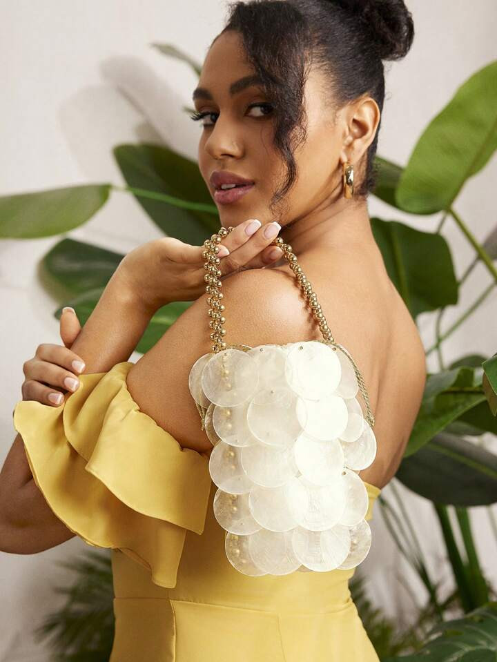 SHEIN SXY Women's Fashion Simple Shell Handmade Beaded Gold Color Wristlet Handbag, LADIES, WOMEN... | SHEIN