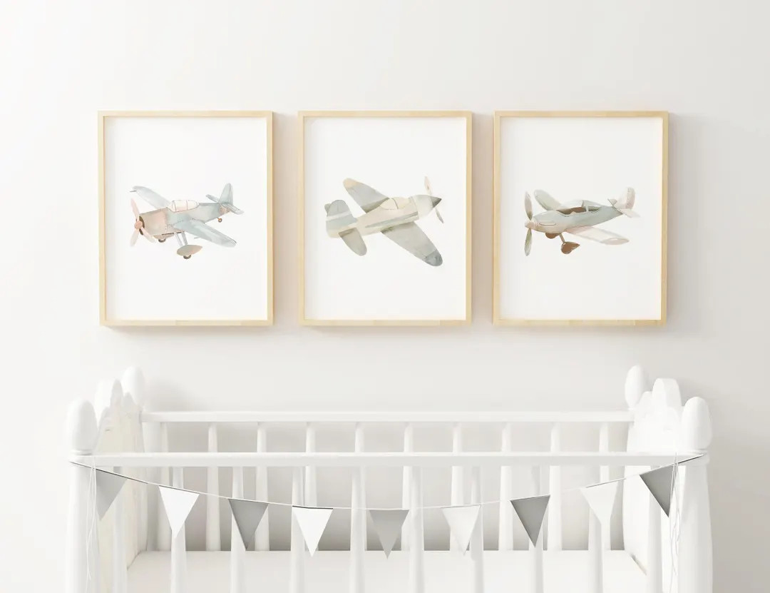Plane Nursery Art Airplane Nursery Vehicle Print Boy Nursery Transportation Print Printed and Shi... | Etsy (US)