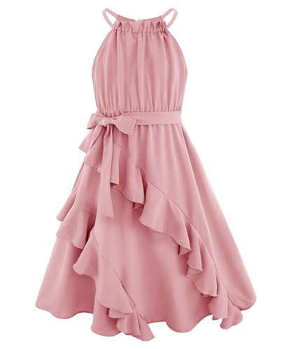 HOZIY Dresses for Girls 12-14 Teen Halter Neck Ruffle Tiered Summer Sundress Junior Homecoming Graduation Prom Pageant Dress Dusty Pink | Amazon (US)