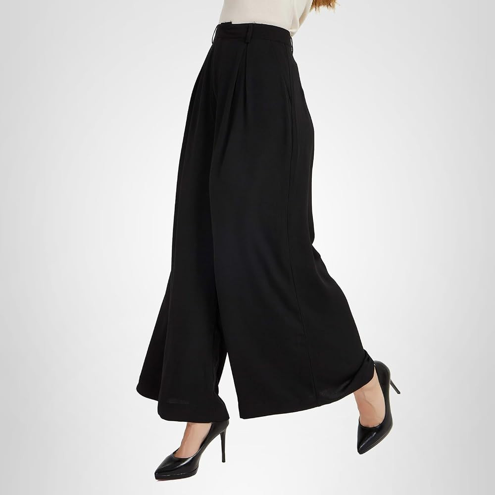 Tronjori Women High Waist Casual Wide Leg Long Palazzo Pants Trousers Regular Size | Amazon (US)
