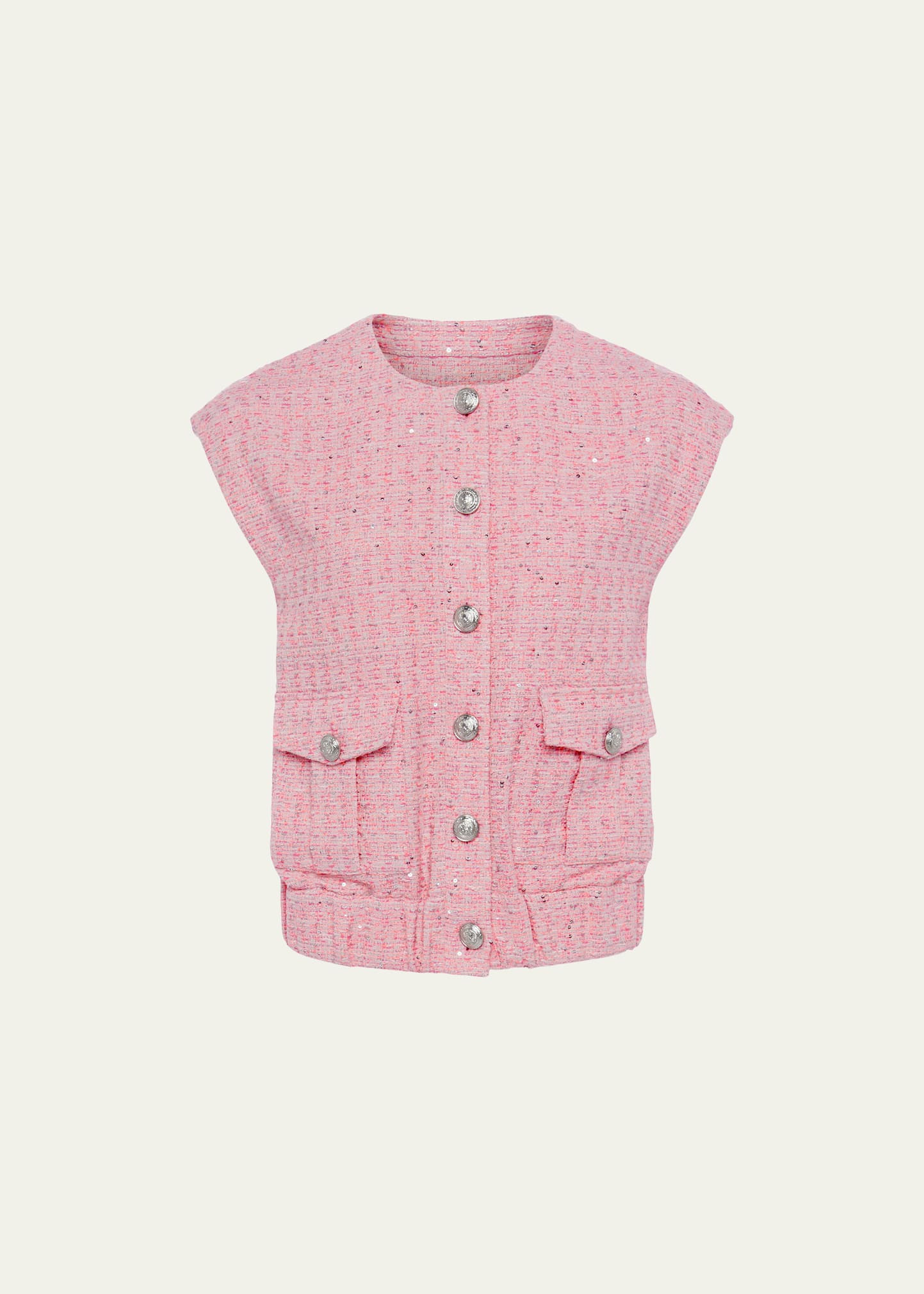 L'Agence Uma Speckled Knit Flap-Pocket Vest | Bergdorf Goodman