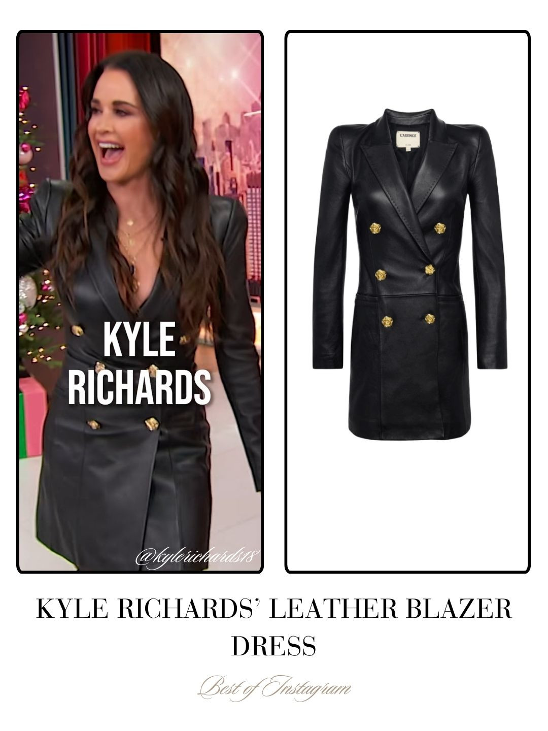 Kyle Richards' Black Leather Dress with Gold Buttons photo: @kylerichards18

 