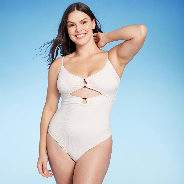 Women's Double O-Ring with Lace-Up Back One Piece Swimsuit - Shade & Shore™ Off-White | Target