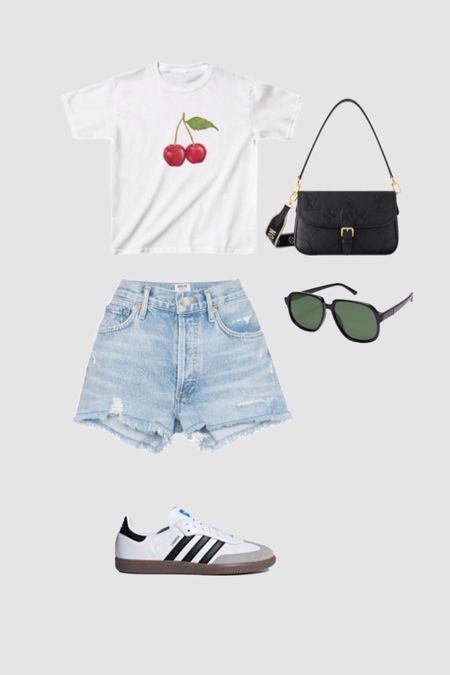 Baby tee outfit 
Jean shorts
Summer time outfit 
Vacation outfit
Fruit print tee

#LTKStyleTip #LTKFindsUnder50 #LTKSummerSales