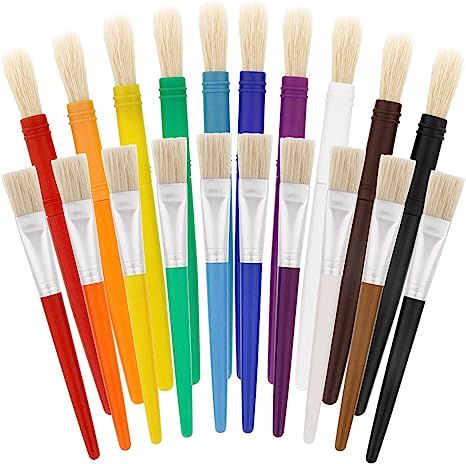 US Art Supply 20 Piece Large Round and Large Flat Hog Bristle Children's Tempera Paint Brushes | Amazon (US)