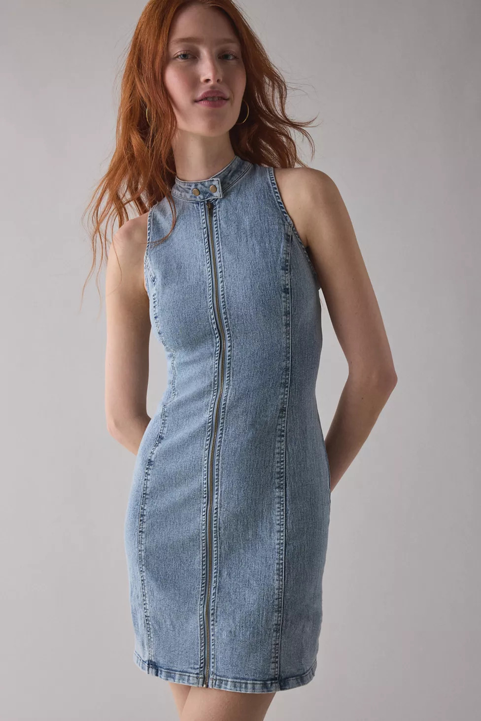 UO Ryder Zip-Front Seamed Denim Mini Dress | Urban Outfitters (US and RoW)