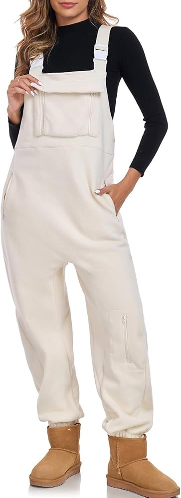 ALSOGO Women's Fleece Warm Overalls Winter Adjustable Strap Bibs Loose Casual Jumpsuits Fuzzy Ski... | Amazon (US)