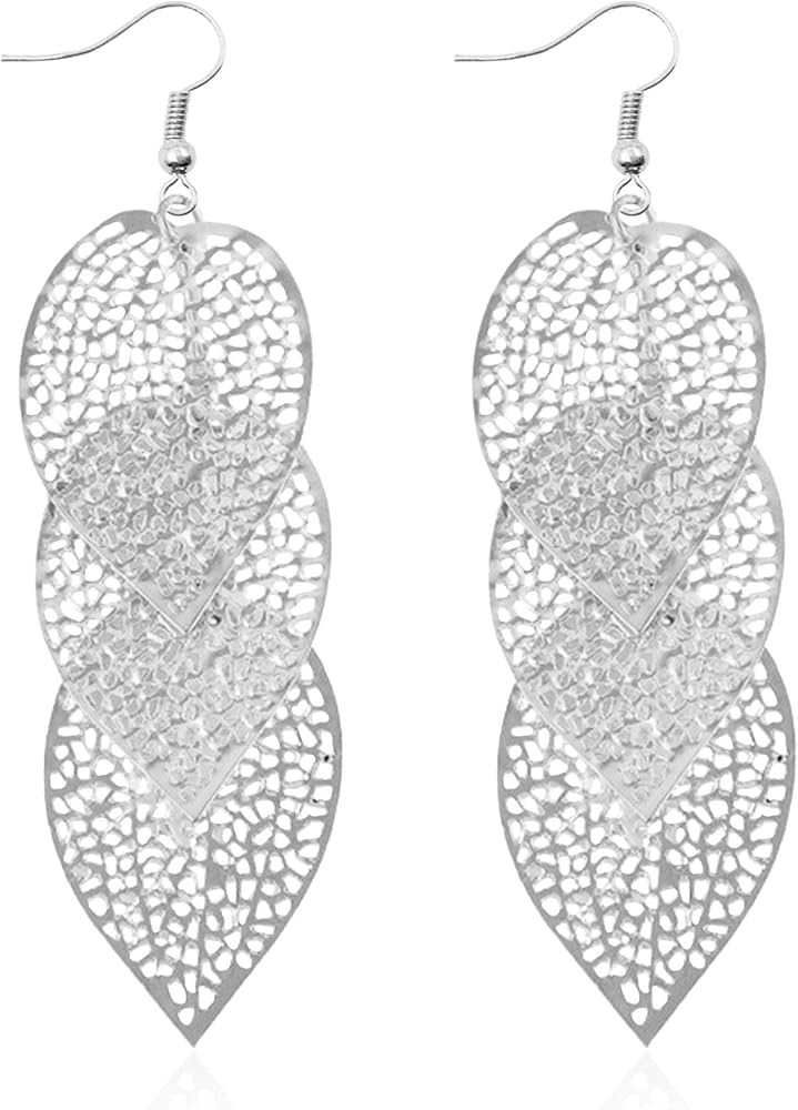 Lightweight Bohemian Boho Filigree Leaf Chandelier Dangle Earrings for Women Handcrafted Gold Pla... | Amazon (US)