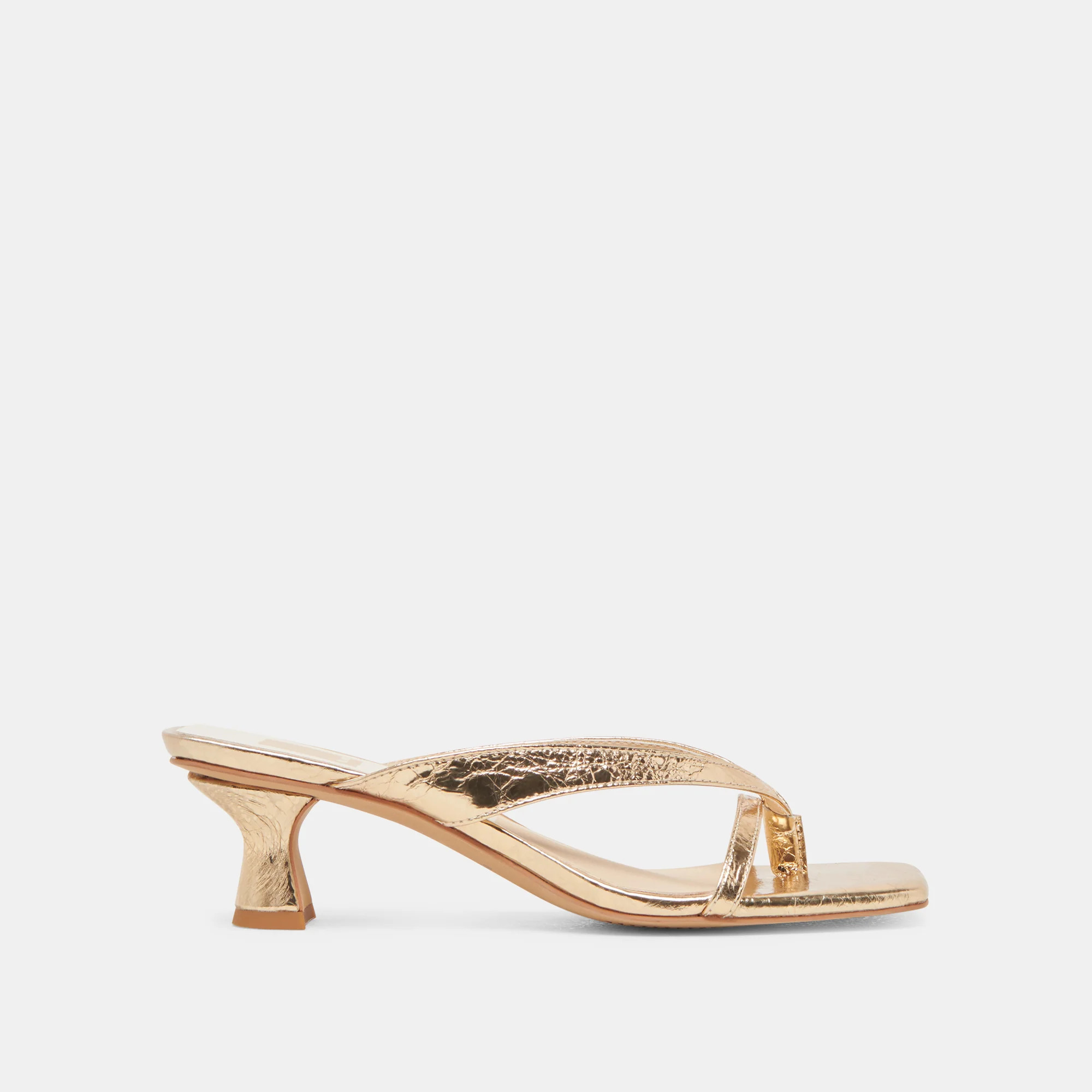 Brevel Heels Gold Distressed Leather | DolceVita.com