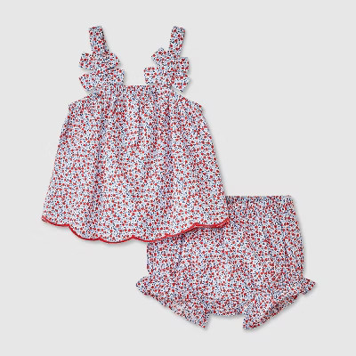 Baby Girls' Floral Bow Top & Bottom Set - Cat & Jack™ Blue/Red | Target