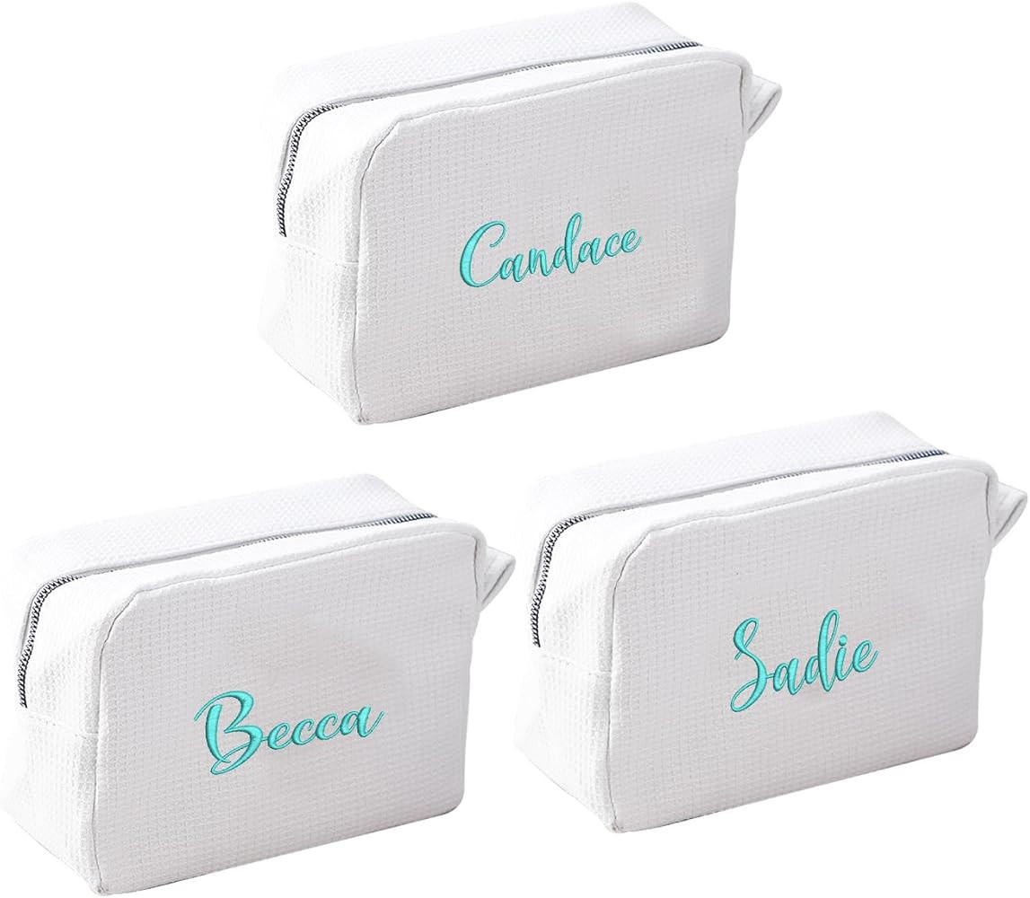 GOPHIE Personalized Embroidered Makeup Bag,Custom Waffle Fabric Cosmetic Pouch for Women, Travel ... | Amazon (US)