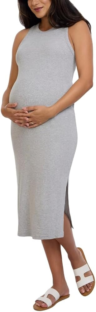 Motherhood Maternity Women's Sleeveless Racerback Rib Knit Midi Pregnancy Bodycon Dress | Amazon (US)