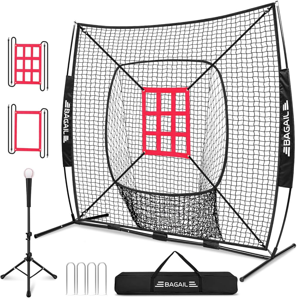 BAGAIL 7x7 ft Baseball & Softball Practice Net with Bow Frame for Batting, Hitting, Pitching, Por... | Amazon (US)