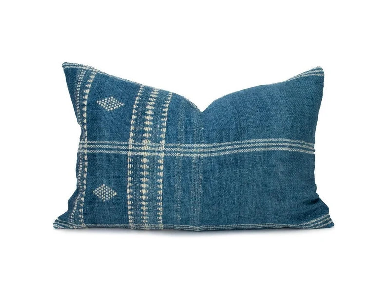 Blue Indian Wool Plaid Lumbar Pillow Cover // Modern Wool | Etsy | Etsy (US)