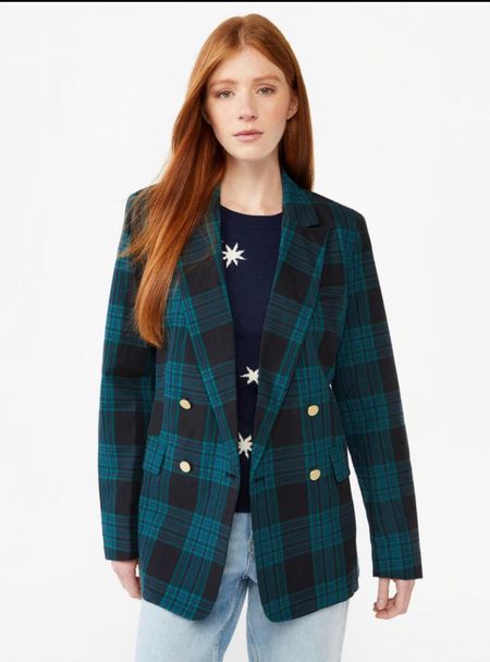 Green plaid double front buttons blazer. A great Walmart find. If you have an office Christmas part in the day time, this is super cute and appropriate. This blazer is only $50 before tax.

#LTKHoliday #LTKstyletip #LTKSeasonal