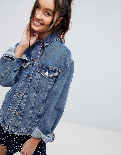 ASOS DESIGN denim girlfriend jacket in midwash blue | ASOS US