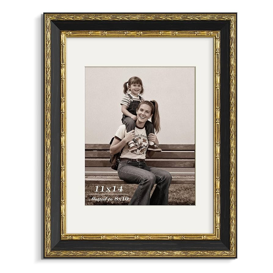 11x14 Gold Picture Frame with Mat for 8x10 - Antique Gold - Ornate Vintage 11x14 Frame with Tempe... | Amazon (US)