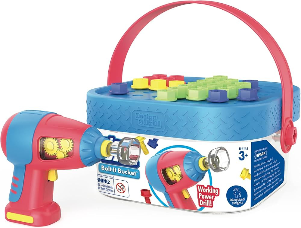 Educational Insights Design & Drill Bolt-It Bucket with Electric Drill Toy, 56 Pieces, STEM Toy, ... | Amazon (US)