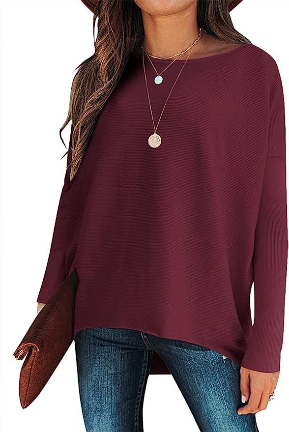 Nigaga Women's Off Shoulder Long Batwing Sleeve Oversized Pullover High Low Dolman Knit Sweater L... | Amazon (US)