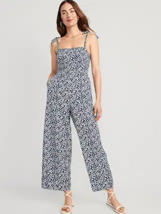 Floral Linen-Blend Tie-Shoulder Corset Cami Jumpsuit for Women | Old Navy (US)
