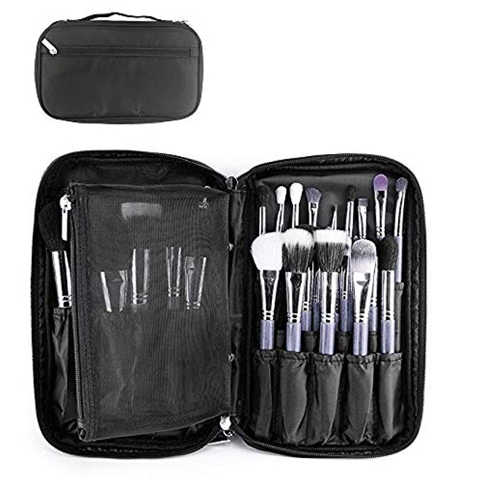 MONSTINA Professional Cosmetic Makeup Brush Organizer Cosmetic Makeup Bag Handbag (Black) | Amazon (US)