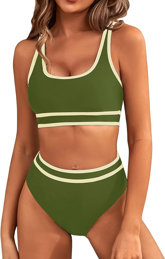 BMJL Women's High Waisted Bikini Sets Sporty Two Piece Swimsuits Color Block Tummy Control Modest... | Amazon (US)