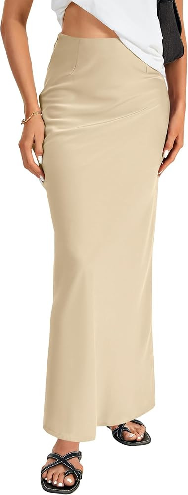 Vrtige Women's Elegant Satin Silky High Waist Zipper Flowy A Line Maxi Long Skirt | Amazon (US)